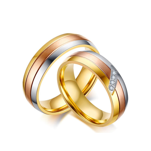 Tri-color Cheap Couple Rings Set in Stainless Steel/Titanium Steel