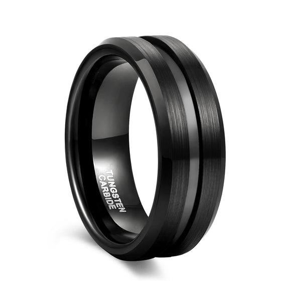 Black Rings for Men with Thin Groove Casual Rings