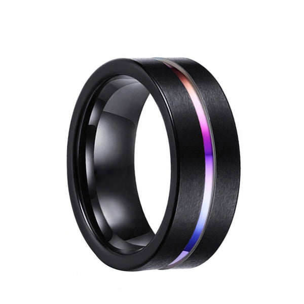 Black Titanium Engagement Rings with Colored Groove