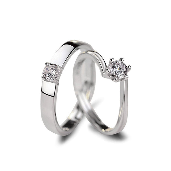 Sterling Silver Cubic Zirconia Couple Wedding Rings