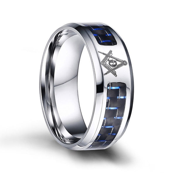 Stainless Steel Masonic Rings with Carbon Fiber