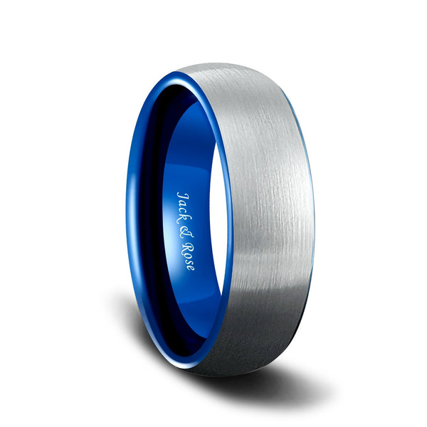 Mens Tungsten Carbide Wedding Bands with Blue Two Tone Brushed