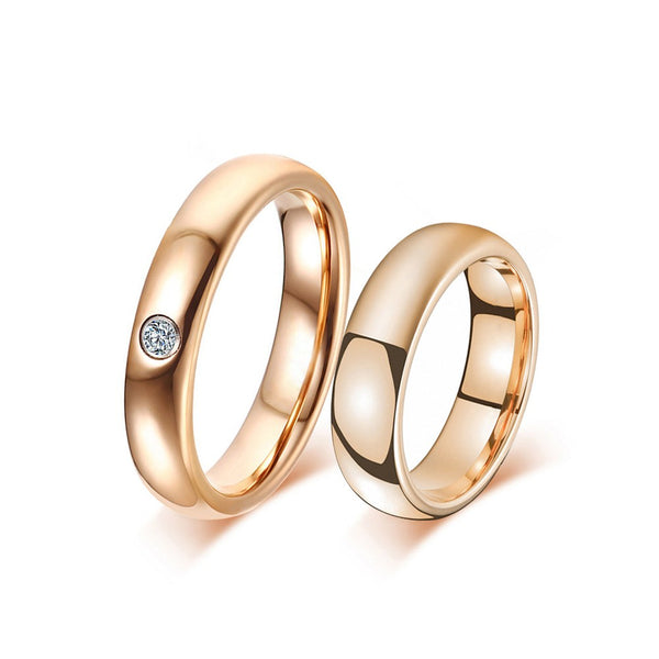 Rose Gold Tungsten Couple Rings with CZ