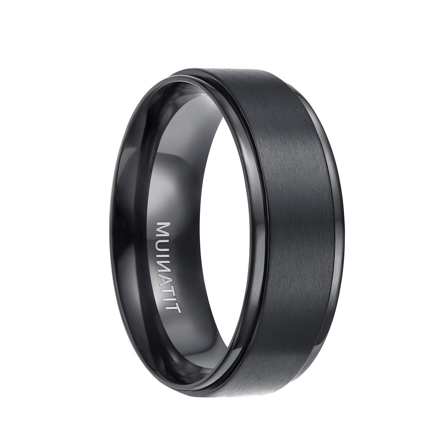 Mens Black Titanium Wedding Rings with Stepped Edge Findurings