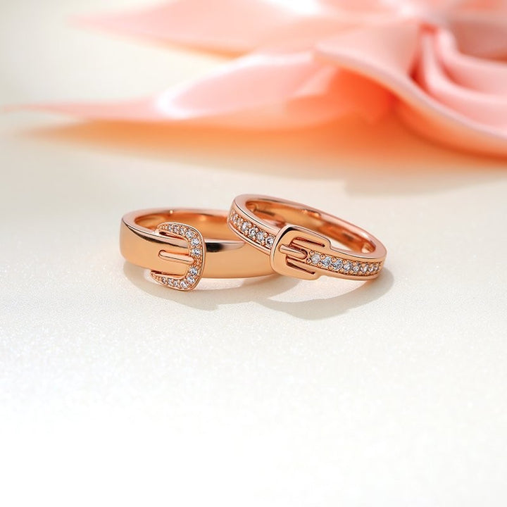 "Unending Love" Belt-Shaped Round Cut Sterling Silver Couple Rings