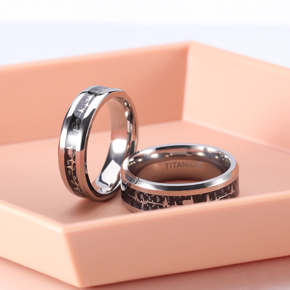 Heartbeat Rings for Couples Carbon Fiber Design Findurings