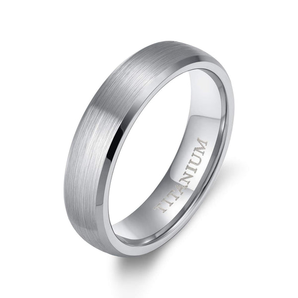 Unisex Titanium Wedding Rings with Brushed Beveled 6mm 8mm