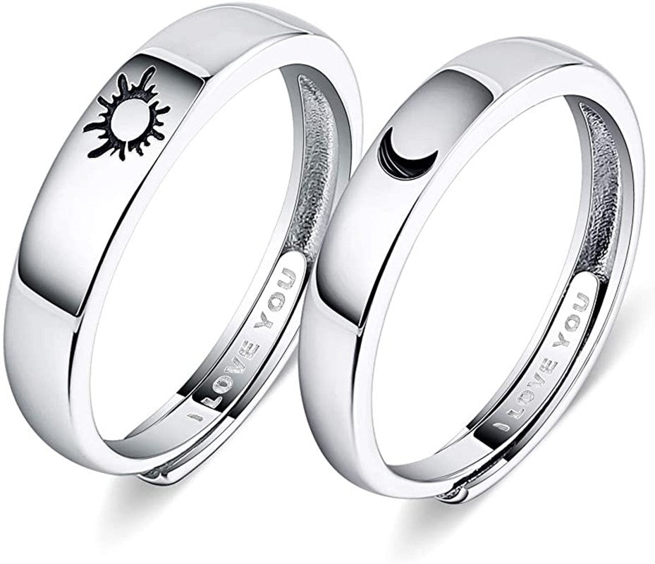 Sterling Silver Promise Couple Ring Set Sun and Moon Style – Findurings