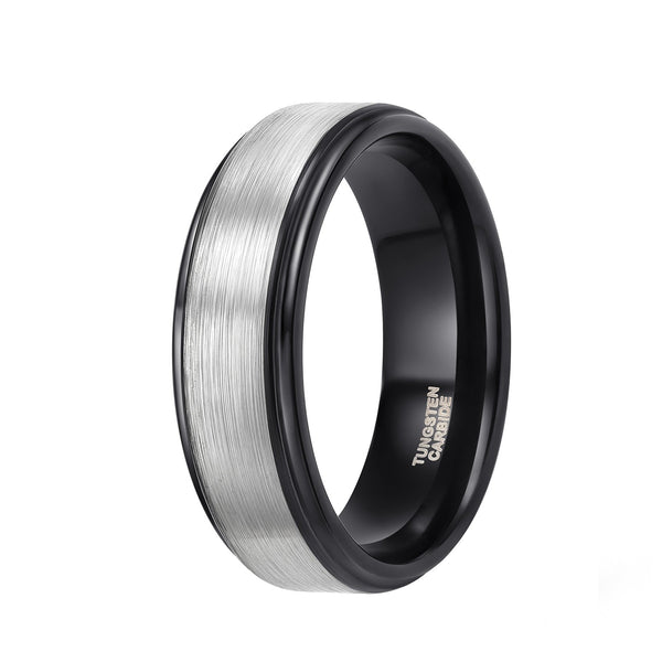 Men's Silver Brushed Tungsten Wedding Rings with Black Plated 8mm