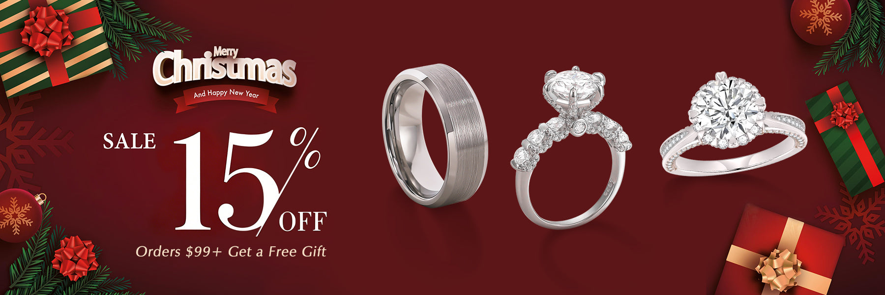 Big discount on Christmas engagement and wedding rings, Christmas gift banner
