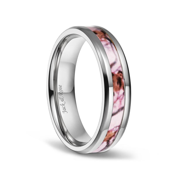 Pink Camo Wedding Rings Titanium Flat for Women 6mm 8mm