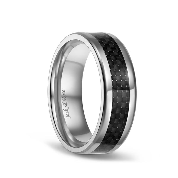 Carbon Fiber Inlay Black Titanium Mens Wedding Bands 8mm