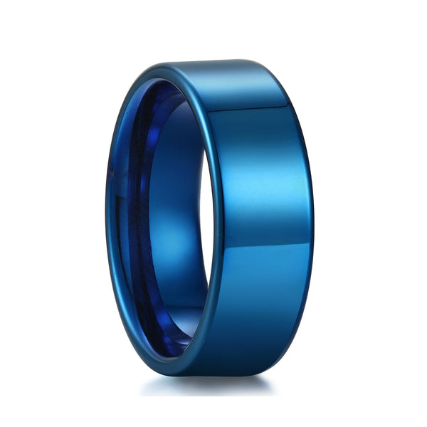 Blue Tungsten Ring with Flat Edge for men
