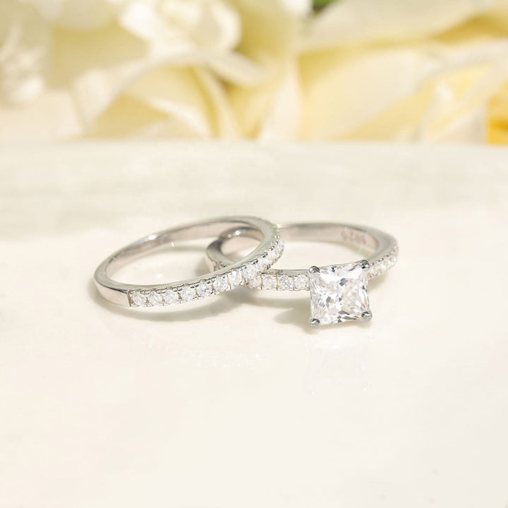 Princess Cut 925 Sterling Silver Bridal Ring Sets