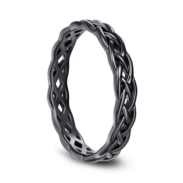 Black Sterling Silver Rings Celtic Knot Eternity Band for Mens Womens