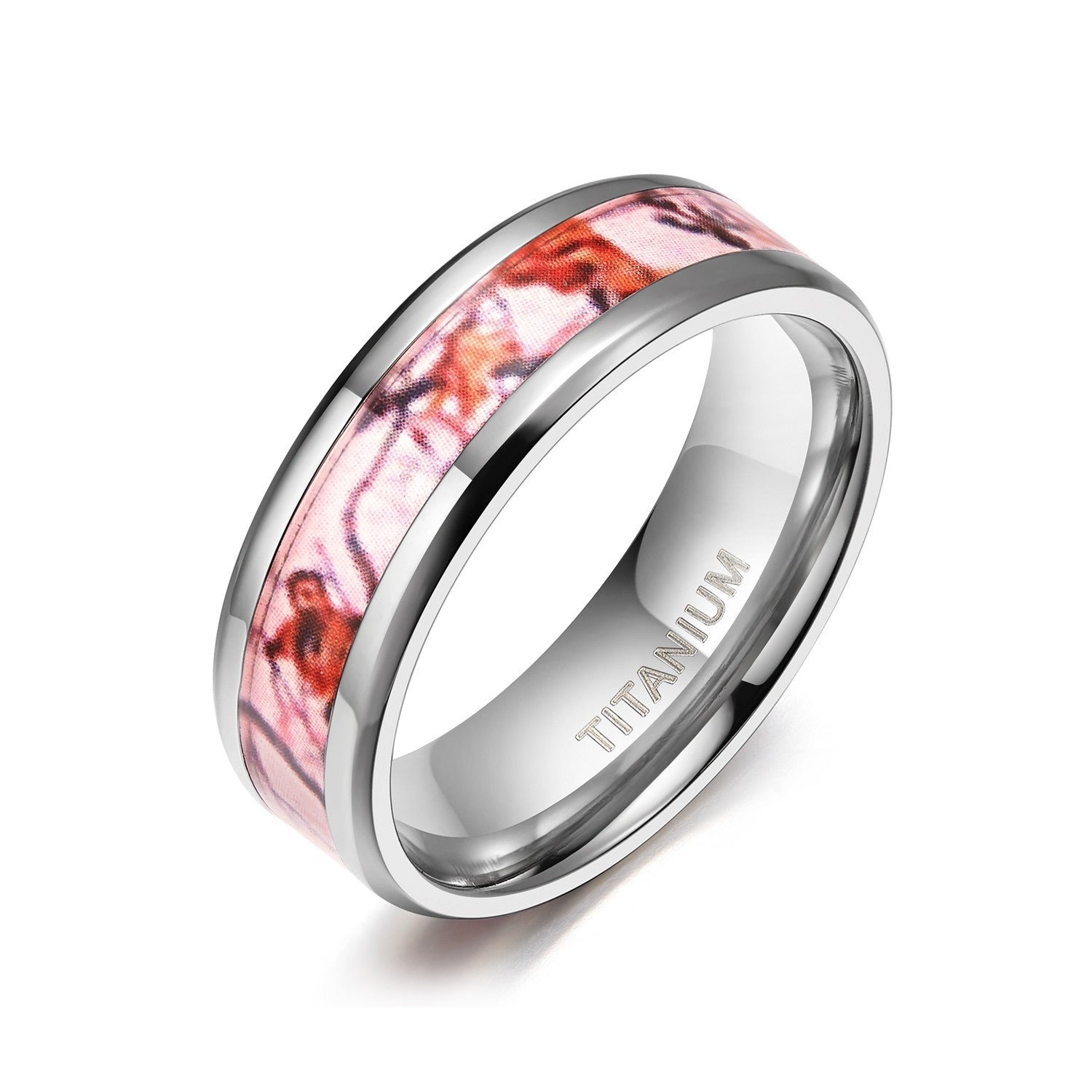 Pink Camo Wedding Rings Titanium Flat for Women 6mm 8mm Findurings