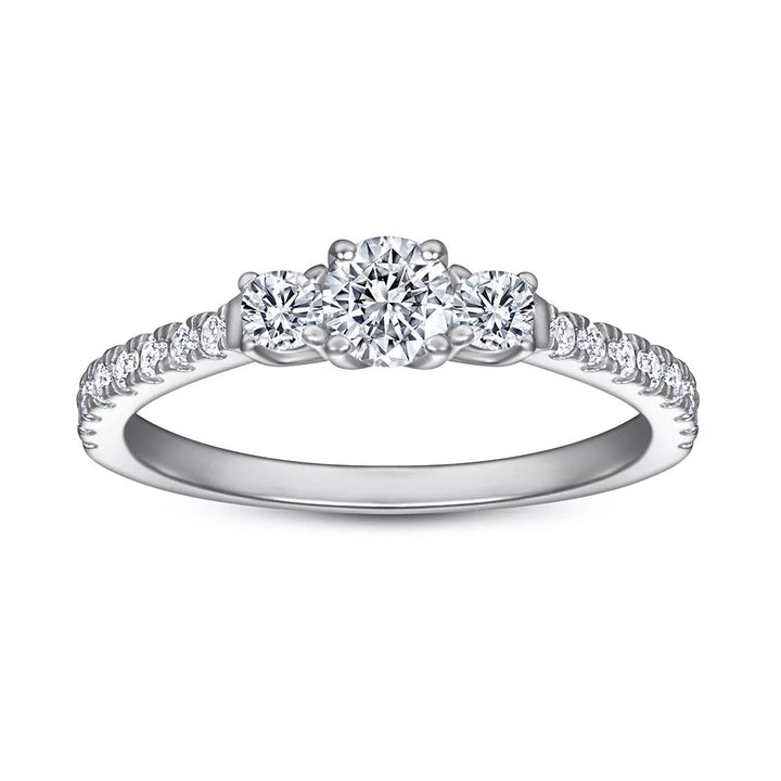 0.5ct round diamond three stone engagement ring in Sterling Silver