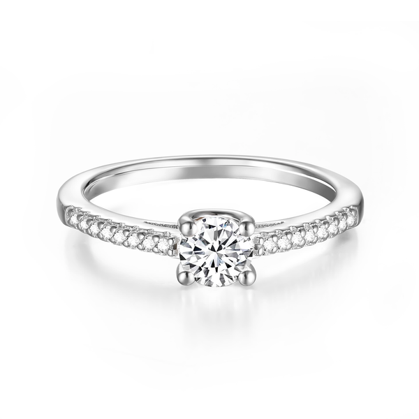 0.5ct round moissanite classic engagement ring with half pavé band