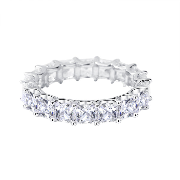 Square Row Diamond Wedding Band s925 Sterling Silver Light Luxury