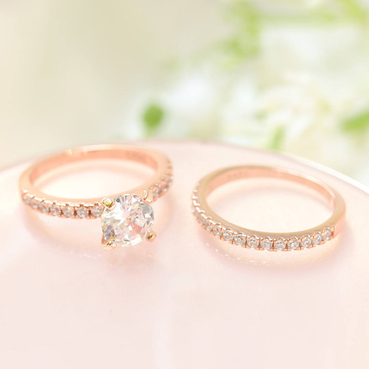 1.25ct rose gold engagement ring and half eternity band ringity band ring