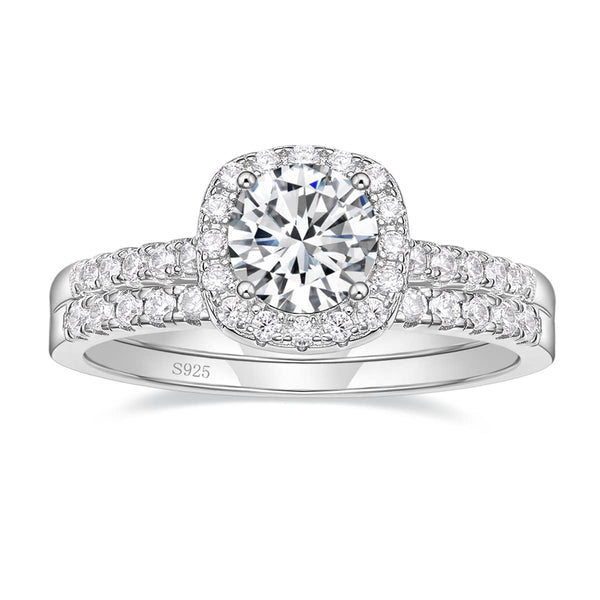 1.2ct moissanite bridal sets with halo engagement ring and half pave band