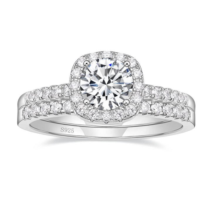 1.2ct moissanite bridal sets with halo engagement ring and half pave band