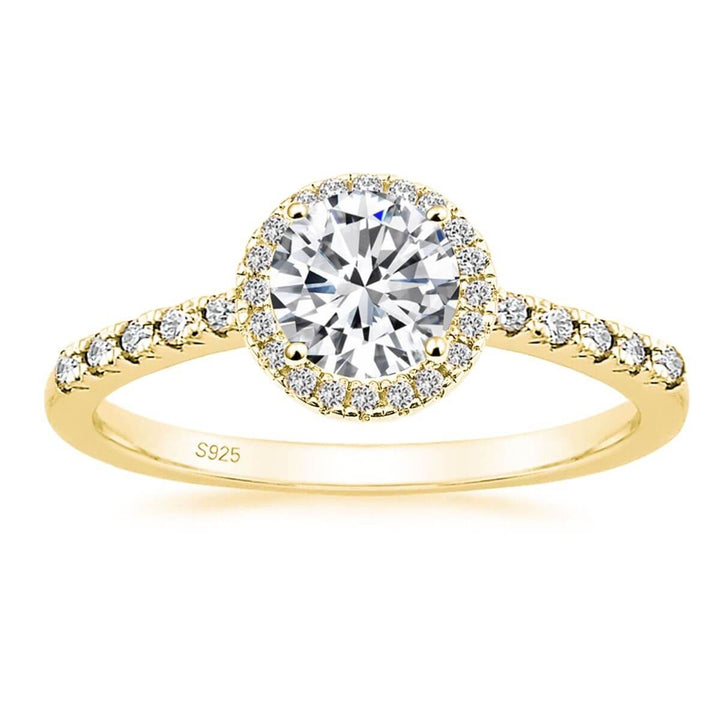 Gold 1.2ct round cut moissanite halo engagement ring