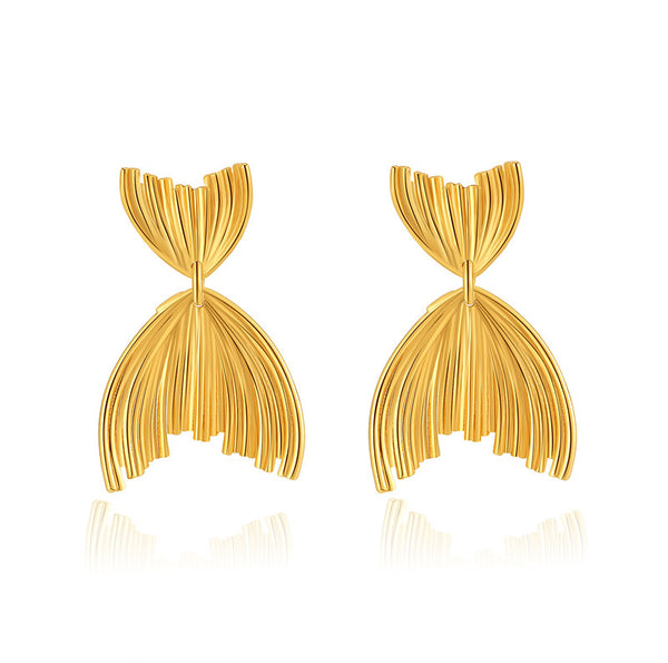 Copper 18K Gold Plated Whale Tail S925 Silver Needle Stud Earrings