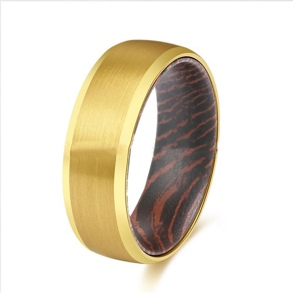 Simple 8mm Tungsten Steel and Two-layer Solid Wood Ring for Men
