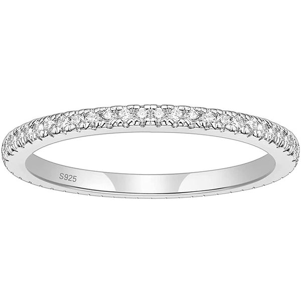 2mm 925 Sterling Silver Wedding Band Cubic Zirconia Half Eternity Stackable Engagement Ring Size 3-13