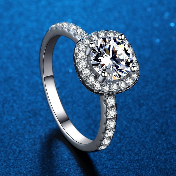 1CT Classic Moissanite Four Prong Square Sterling Silver Engagement Ring