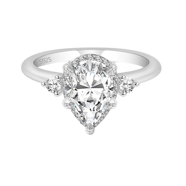 925 Sterling Silver Pear Shaped 5 Prong Moissanite Ring