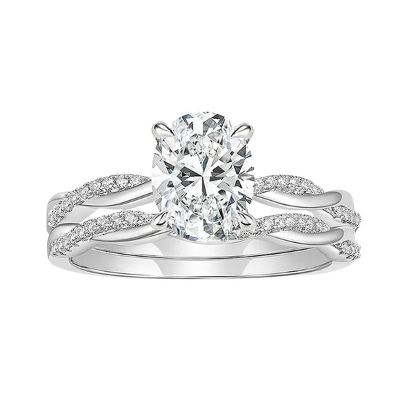 2CT Classic Oval Cut Moissanite Bridal Ring Set