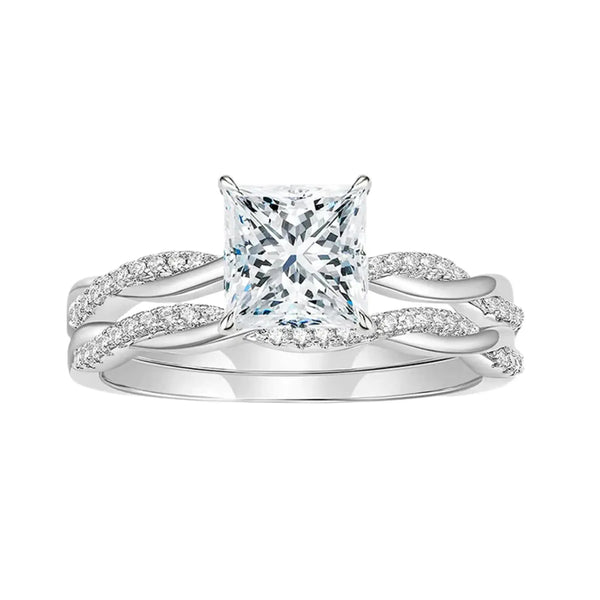 Elegant Princess Moissanite Wedding Ring Set