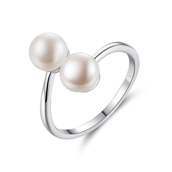 Double Pearl Ring Sterling Silver Adjustable Rings