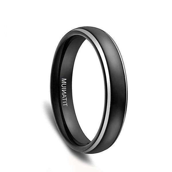 Black Titanium Domed Wedding Bands with Silver Edge