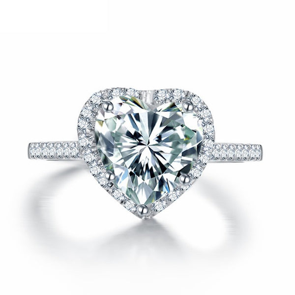 Heart Shaped Bridal Rings Sona Diamond in Sterling Silver