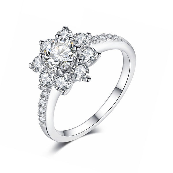 Flower Engagement Ring Sona Diamond in 925 Sterling Silver