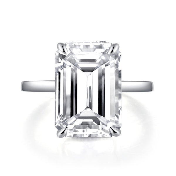 Emerald Cut Sona Solitaire Diamond Engagement Rings