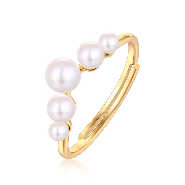 Simple Pearl Ring Adjustable Sterling Silver Wedding Rings