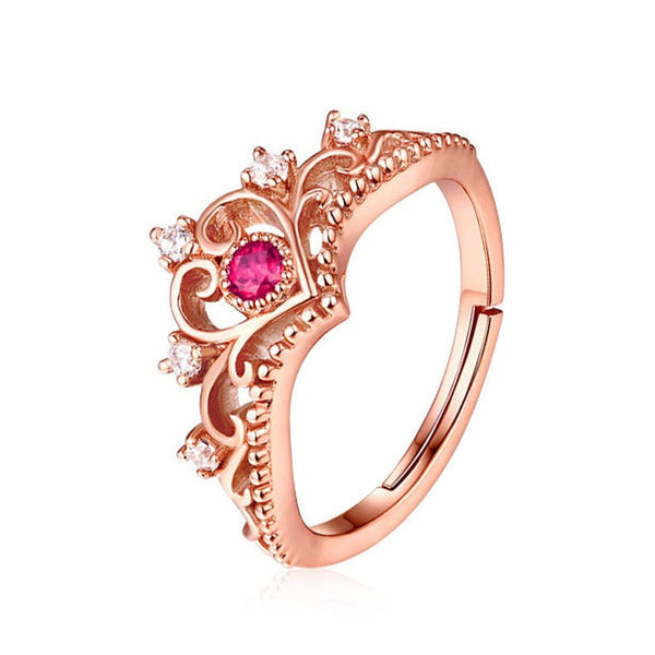 Princess Crown Engagement Rings with Pink Natural Gemstone