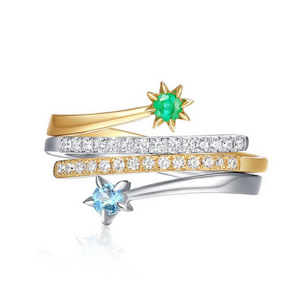 Sterling Silver Stackable Rings with Natural Emerald & Topaz