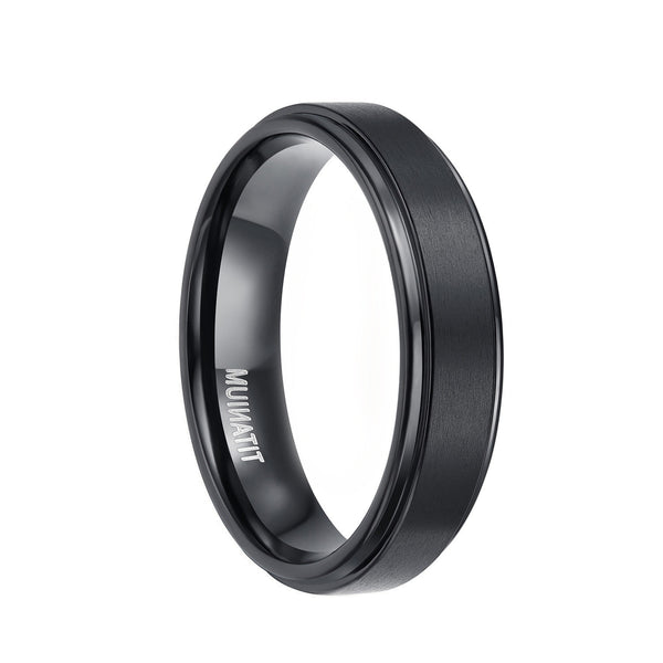 Mens Black Titanium Wedding Rings with Stepped Edge