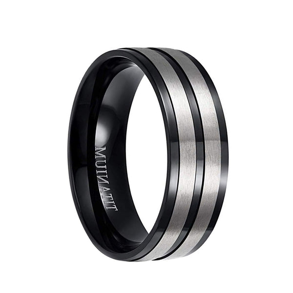 Mens Black and Silver Titanium Wedding Bands 8mm