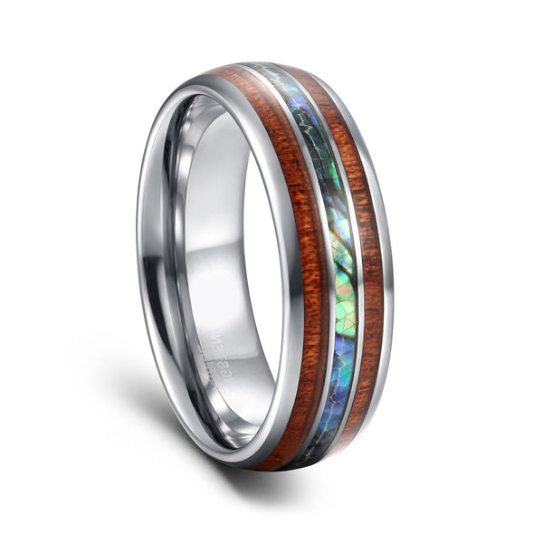 Tungsten Engagement Rings with Abalone Shell & Wood Inlaid