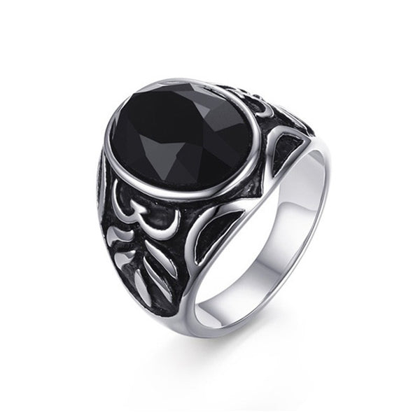 Black Agate Stainless Steel Rings for Men