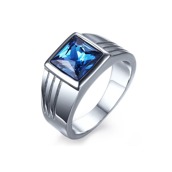 Silver and Blue High Polished Stainless Steel Wedding Bands