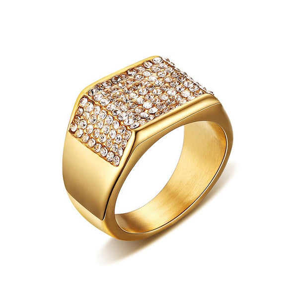Mens Gold Stainless Steel Rings with Crystal