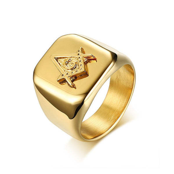 Gold Masonic Rings High Polished in Stainless Steel