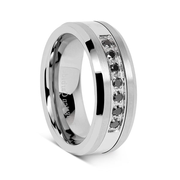 Silver Tungsten Rings with Cubic Zirconia Inlaid